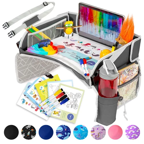 Miniatura 16 de PILLANI Bandeja de viaje para niños para el coche - Bandeja para asiento de coche para niños, artículos imprescindibles para viajes por carretera