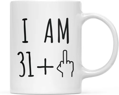 Miniatura 65 de Andaz Press Divertida taza de café de 11 onzas, regalo de broma de cumpleaños, I Am 49 + 1 dedo medio, 1 paquete, ideas de regalo de cumpleaños 50