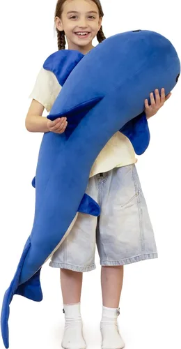 Miniatura 14 de Tezituor Tiburón ballena gigante de 4 pies de peluche, peluche de tiburón en forma de S para niños y niñas, almohada de cuerpo de tiburón ballena