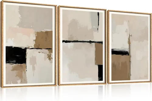 Miniatura 40 de HPINUB - Lienzo decorativo abstracto moderno para pared, juego de 3 impresiones artísticas enmarcadas, pintura de pared grande en blanco y negro, 16