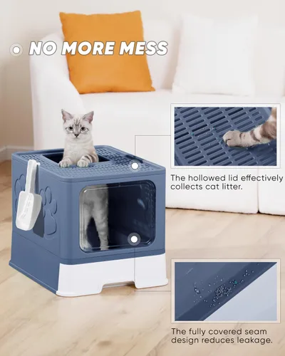 Miniatura 5 de Caja de arena para gatos cerrada, caja grande de arena para gatos grandes, cajas de arena para gatos cubiertas con tapa, caja de arena para gatos