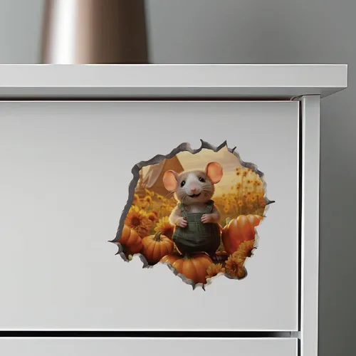 Miniatura 6 de Calcomanía de pared 3D con parche de calabaza con agujero de ratón