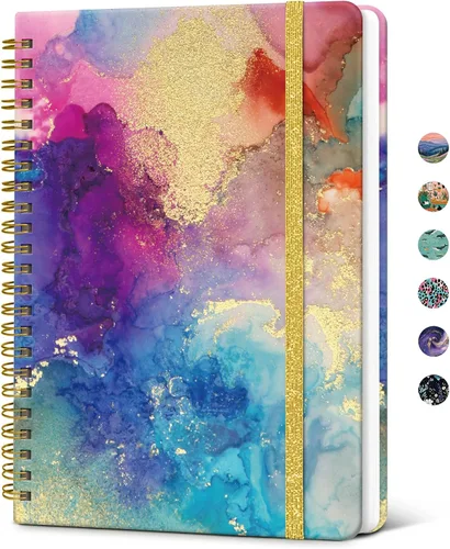 Taja Cuaderno de Diario en Espiral con Líneas para Mujeres, A5 Lindo Cuaderno de Tapa Dura con Rayas Universitarias para Trabajo y Toma de Notas,