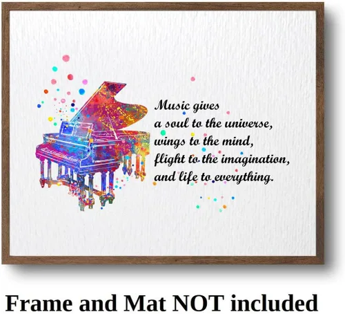 Miniatura 3 de Dignovel Studios Música de piano sin marco de 8 x 10 pulgadas da un alma al universo músico citas inspiradoras diciendo sabiduría acuarela impresión