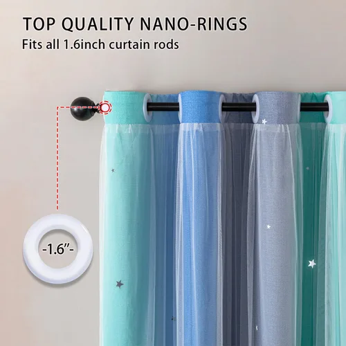Miniatura 4 de XiDi Cortinas opacas con estrellas para habitaciones de niños, cortinas verdes para ventana de dormitorio de niños, azul y gris, 52 pulgadas de Azul