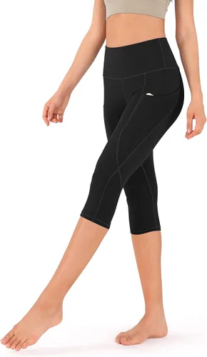 Miniatura 2 de ODODOS Leggings capri con cintura alta bolsillos control de abdomen para mujer no transparentan para yoga entrenamiento deportes y correr