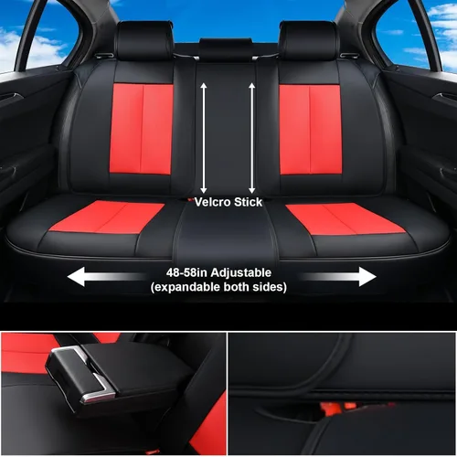 Miniatura 3 de Coverado - Juego completo de fundas para asientos de automóvil, protectores de asiento impermeables de piel Nappa 8805 - Negro y rojo, juego
