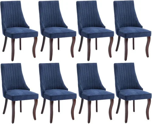 Miniatura 9 de Juego de 8 sillas de comedor, sillas de cocina con canales de lino con patas curvadas de madera maciza, silla de comedor tapizada de tela cómoda