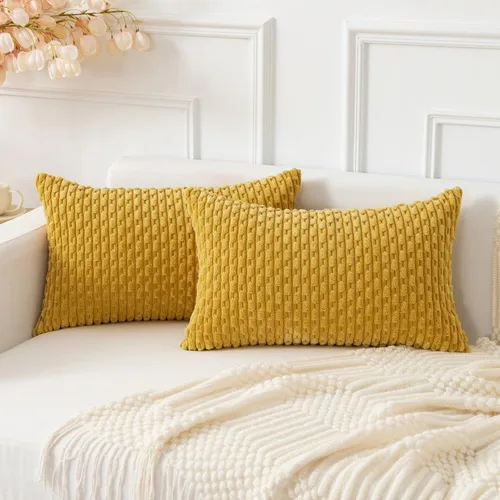 Miniatura 56 de Kevin Textile - Juego de 2 fundas de almohada decorativas de pana de 22 x 22 pulgadas, suaves, estilo bohemio, a rayas, decoración moderna del hogar