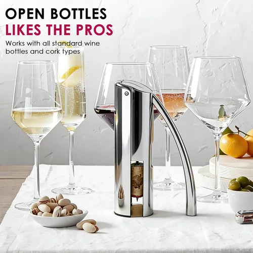 Miniatura 4 de KAYCROWN Abridor de vino, sacacorchos de palanca vertical de acero inoxidable con cortador de lámina, espiral extra y caja de regalo premium