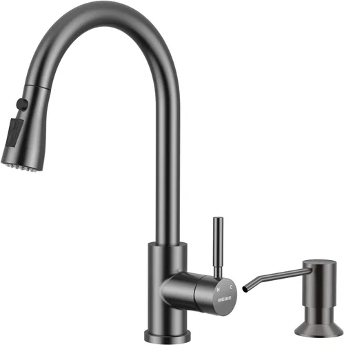 Miniatura 13 de WEWE Grifos de cocina con pulverizador desplegable, grifo de cocina de estilo granja en bronce cepillado con aceite, comercial, moderno, de arco