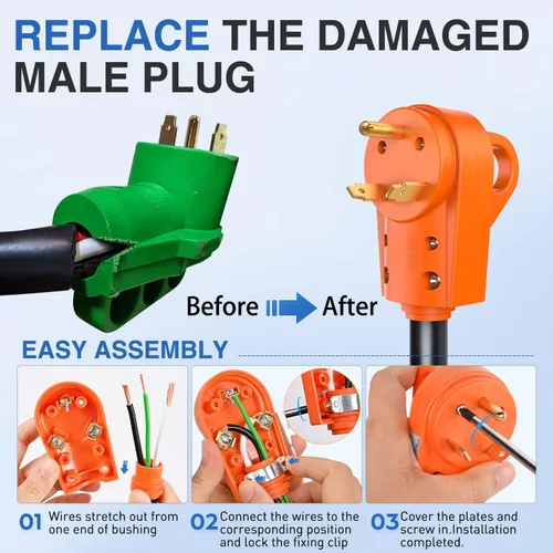 Miniatura 2 de Nilight Enchufe de repuesto para autocaravana de 30 amperios, macho de 125 voltios resistente con mango ETL listado NEMA TT-30P para caravana, Ámbar