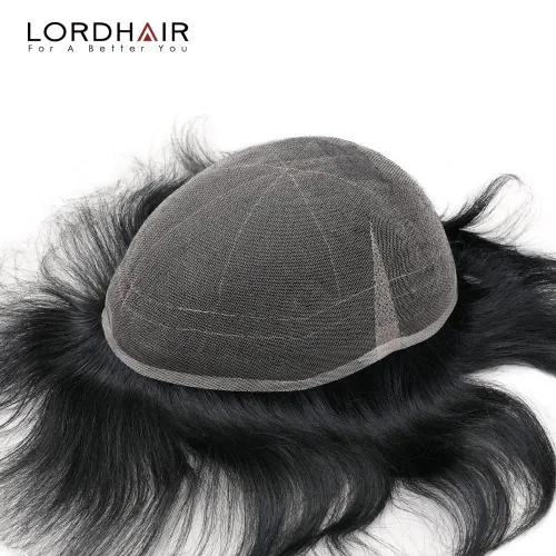 Miniatura 6 de Lordhair Sistema de cabello para hombres, cabello humano real, encaje francés, sistema de cabello para hombre, tamaño 8x10 pulgadas, tupé #1