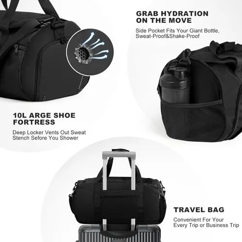 Miniatura 4 de Bolsa de gimnasio para hombres y mujeres con compartimento para zapatos y bolsillo húmedo, bolsa de gimnasio deportiva resistente al agua, bolsa