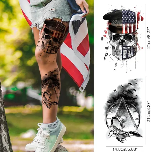 Miniatura 6 de Mangas temporales para tatuaje del 4 de julio para hombres y mujeres, 4 hojas grandes de brazo completo de Estados Unidos, patriótico 4 de julio