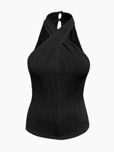 Miniatura 6 de SOFIA'S CHOICE Camiseta sin mangas sexy con cuello halter para mujer, con textura cruzada