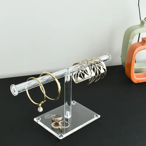 Miniatura 17 de MOOCA Organizador de joyas de acrílico transparente de lujo, soporte de pulsera de barra en T de 2 niveles, soporte de collar acrílico, soporte