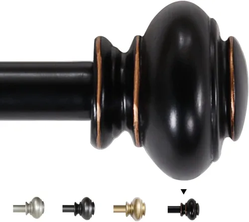 Miniatura 16 de H.VERSAILTEX - Cortinero para ventana ajustable y decorativo de 3/4 pulgadas de diámetro, para una sola ventana, con remates clásicos Negro
