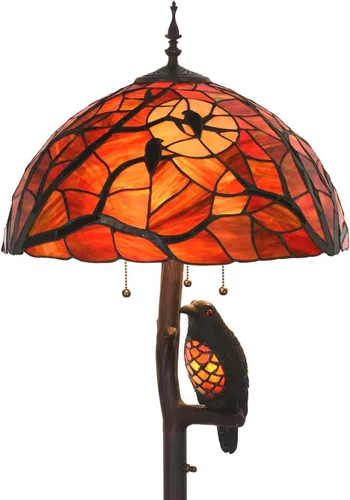 Miniatura 10 de Bieye L10882 Ravens Sitting on Bare Tree Branch Against Full Moon Lámpara de pie estilo Tiffany con luz nocturna Raven doble iluminada para Azul