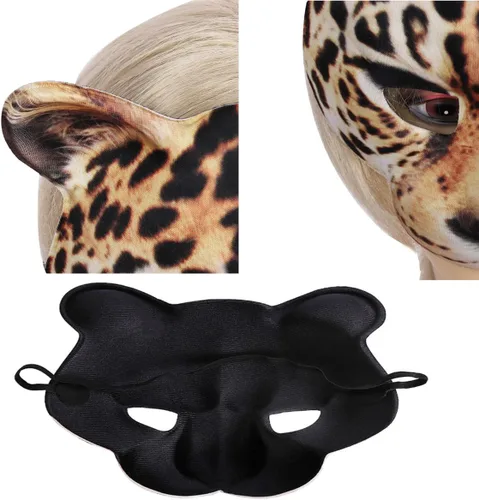 Miniatura 6 de Hosfairy 1Pcs Halloween Half Face Masquerade Masks Animal Leopard Masks for Halloween Carnival Party Dress Up Costume Props