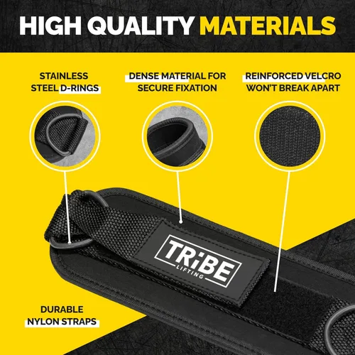 Miniatura 2 de Tribe Lifting Ankle Straps for Cable Machines - Padded Neoprene Ankle Cuffs with Double D-Ring Attachments - Adjustable Leg Straps for Glute Negro 1