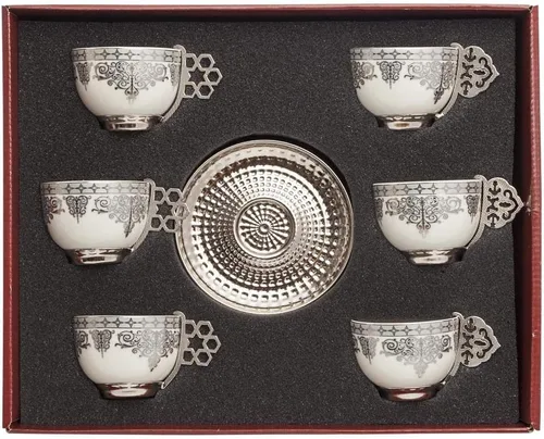 Miniatura 3 de Juego de 6 tazas de café turco, tazas de porcelana, juego de servicio de catering y decoración de cocina será un buen regalo para otros (dorado)