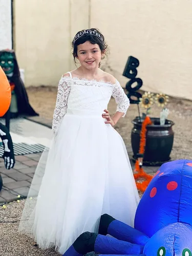 Miniatura 3 de Flower Girl Dress Long Sleeve Kids Lace Pageant Party Christmas Ball Gown First Communion Dresses