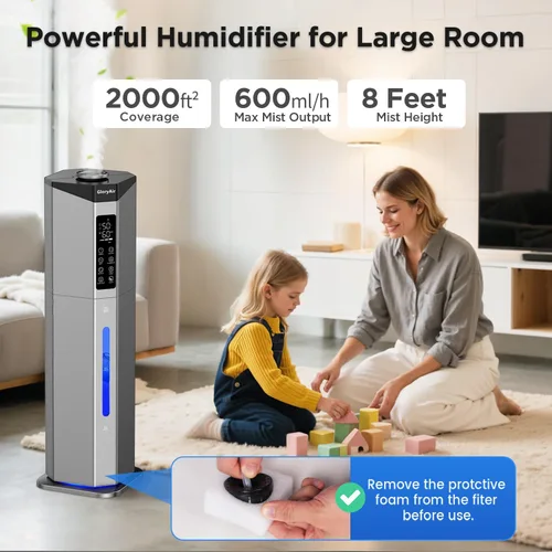 Miniatura 3 de Humidifiers for Bedroom - GloryAir 2.38Gal/9L Dual Atomizers Top Fill Humidifier for Large Room 2000ft² with Auto Rotation 7-Color Light Humidistat