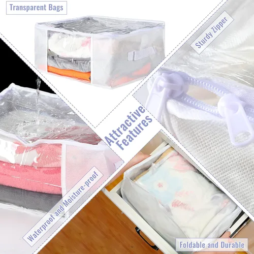 Miniatura 3 de Sadnyy 6 bolsas de almacenamiento transparentes con cremalleras, contenedores plegables para ropa, organizador de plástico, cubos grandes de Gris