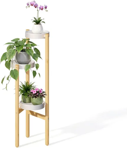 Miniatura 8 de APRTAT Soporte de bambú para plantas de interior, soporte de almacenamiento de plantas de 2 niveles de altura para múltiples plantas, estante