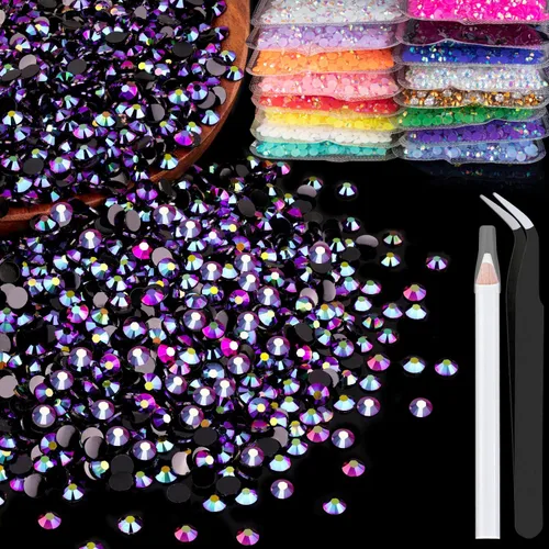 Miniatura 75 de 5000 piezas de diamantes de imitación de resina de 0.118 pulgadas a granel, color verde oscuro AB con parte trasera plana, diamantes de imitación