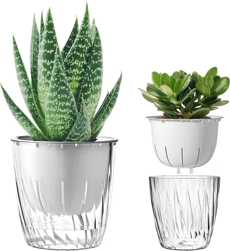 Miniatura 14 de Macetas de riego automático para plantas de interior, macetas, maceta de riego automático, 2 piezas de 4 + 5.3 pulgadas, rayas negras