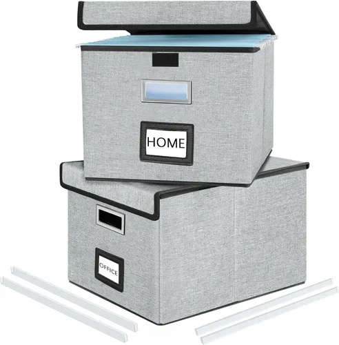Miniatura 57 de Caja Organizadora de Archivos con Tapa, Caja Organizadora Plegable de Cuero Sintético para Carpetas Colgantes con Rieles de Plástico, Cajas (cuero)