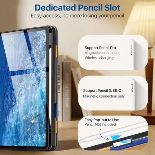 Miniatura 8 de MoKo Funda para iPad Air de 13 pulgadas (M4) 2026 / (M3) 2025 / (M2) 2024 con soporte para lápices, correa de mano y bolsillo, funda de cuero