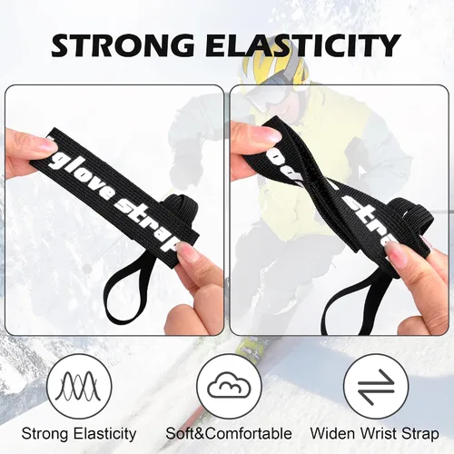 Miniatura 5 de RunNico 4 correas de seguridad para guantes deportivos Soporte elástico para guantes de esquí Guantes de esquí esposas para colgar guantes, ideal