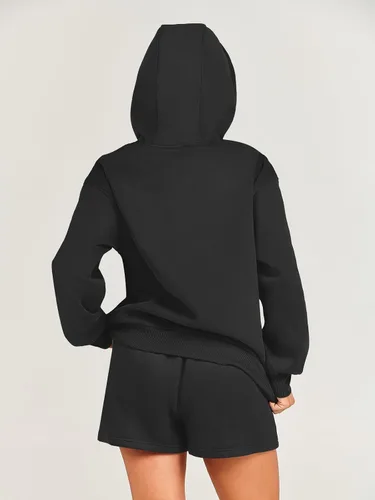 Miniatura 5 de ANRABESS Conjunto de 2 piezas para mujer, sudadera corta con cordón y capucha de gran tamaño, conjunto a juego