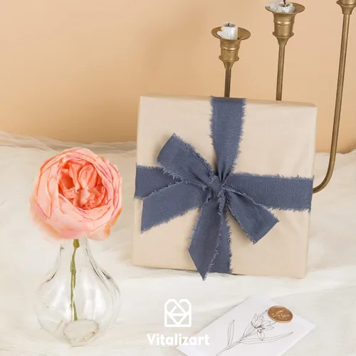 Miniatura 3 de Vitalizart Cinta azul de mezclilla de 1 1/2 pulgadas x 5 yardas, cinta de lino y algodón rústico con flecos deshilachados para envolver regalos