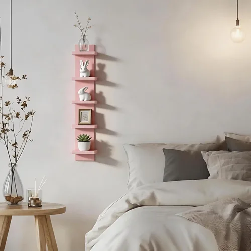 Miniatura 2 de Homaterial Estantería de pared de 5 niveles, estantería vertical decorativa para montaje en pared, estantes flotantes de columna moderna para Rosa