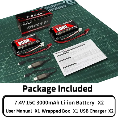 Miniatura 8 de Batería de iones de litio de 7.4V 3000mAh 2S con enchufe en T. Batería recargable para RC de alta velocidad de 4 ruedas motrices y la mayoría