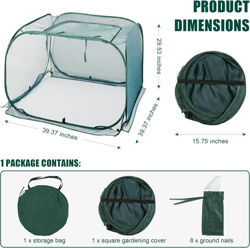 Miniatura 2 de ANC POP Paquete de 3 cubiertas de malla desplegable para plantas, 40 x 40 x 30 pulgadas, protector de plantas para jardín elevado y cama de flores