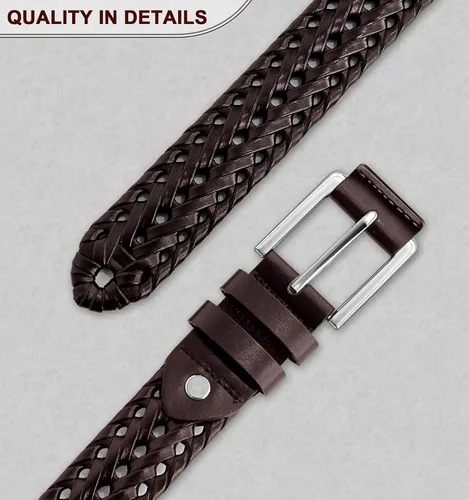 Miniatura 7 de KEMISANT Cinturón para hombre, paquete de 2 unidades, cinturón de cuero trenzado tejido para regalo, pantalones de golf casuales para hombres