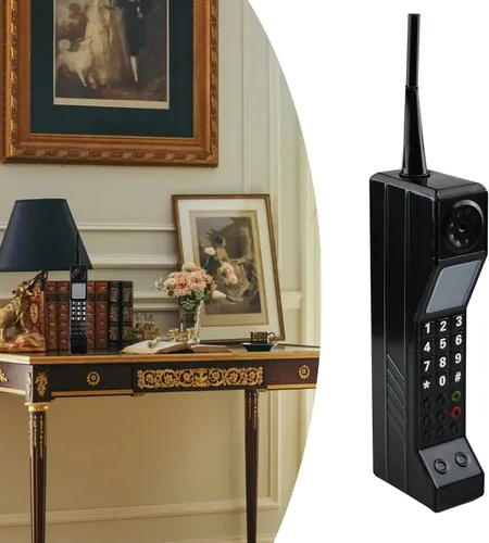 Miniatura 5 de Adorno retro de ladrillo para teléfono celular, modelo retro de los años 80 y 90, adorno de teléfono celular para simulación fotográfica, Negro