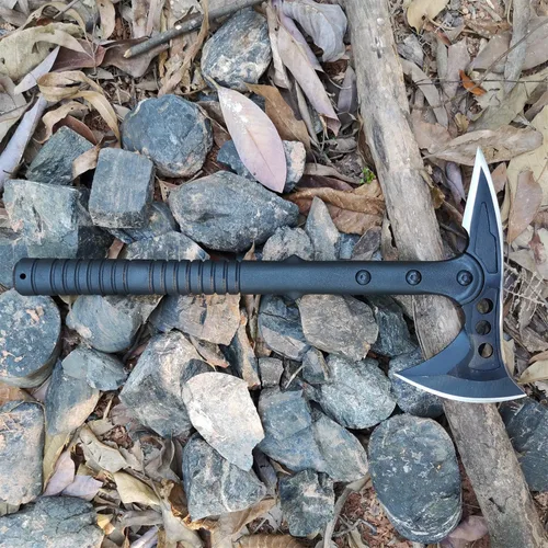 Miniatura 2 de Hacha de camping con vaina de nylon, Hacha Tomahawk vikinga forjada de acero al carbono de alta calidad, Hacha de camping portátil para cortar
