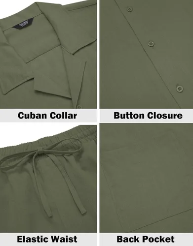Miniatura 5 de COOFANDY Conjunto de camisa de 2 piezas para hombre, ajuste regular, manga corta, con botones, informal, para playa, pantalones cortos