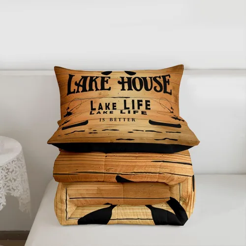 Miniatura 7 de Erosebridal - Juego de ropa de cama con decoración de casa lacustre, juego de edredón con paletas de madera coloridas tamaño completo, juego de ropa