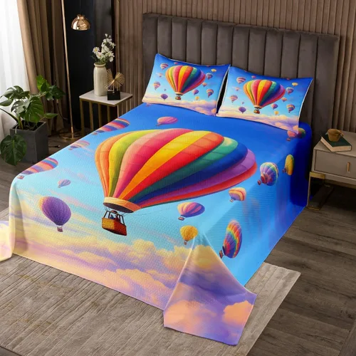 Miniatura 23 de Manfei Lindo pingüino para niños, tamaño individual, juego de colcha de princesa con lazo rosa con globo aerostático, decoración de habitación