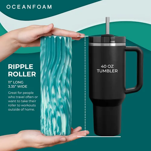 Miniatura 2 de Oceanfoam Rodillo de espuma de viaje Ripple (11" x 3.35") Mini rodillo de espuma firme para terapia física, masaje de tejido profundo, dolor de Jade