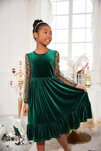 Miniatura 3 de Arshiner Vestidos de manga larga de terciopelo para niñas