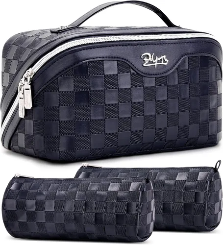 Miniatura 40 de BOYATU Bolsa organizadora de maquillaje de viaje, bolsa de cosméticos: Juego de 3 bolsas de maquillaje para mujeres con asa - Bolsas de aseo