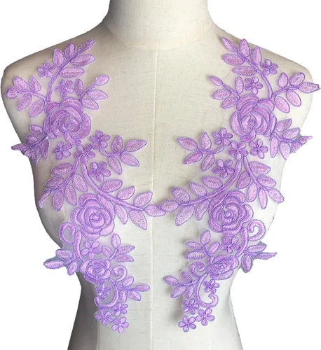 Miniatura 7 de Worlds 1 par de parches de tela de encaje burdeos bordado apliques de encaje motivo floral vestido de novia costura adornos decoración 13.8 x 5.7 in